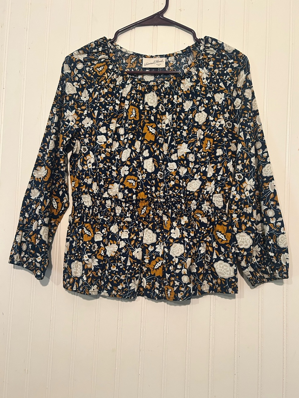 Socialite Black and Blue Long Sleeved Buttoned Blouse with Peter Pan Collar